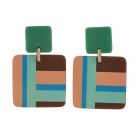 Cat Earrings Green Square